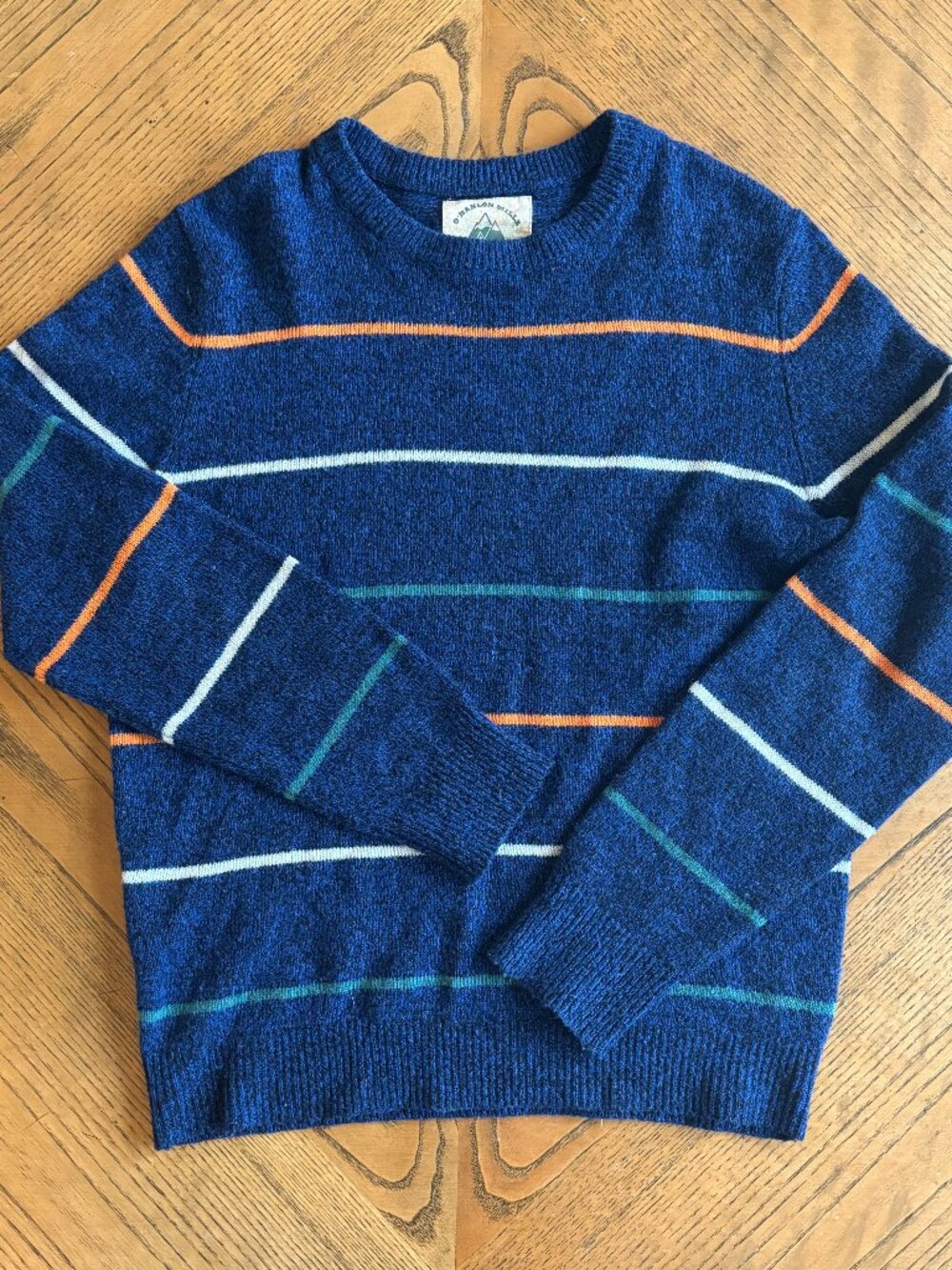 O'Hanlon Mills Navy Striped Crew Neck Sweater Men's Small